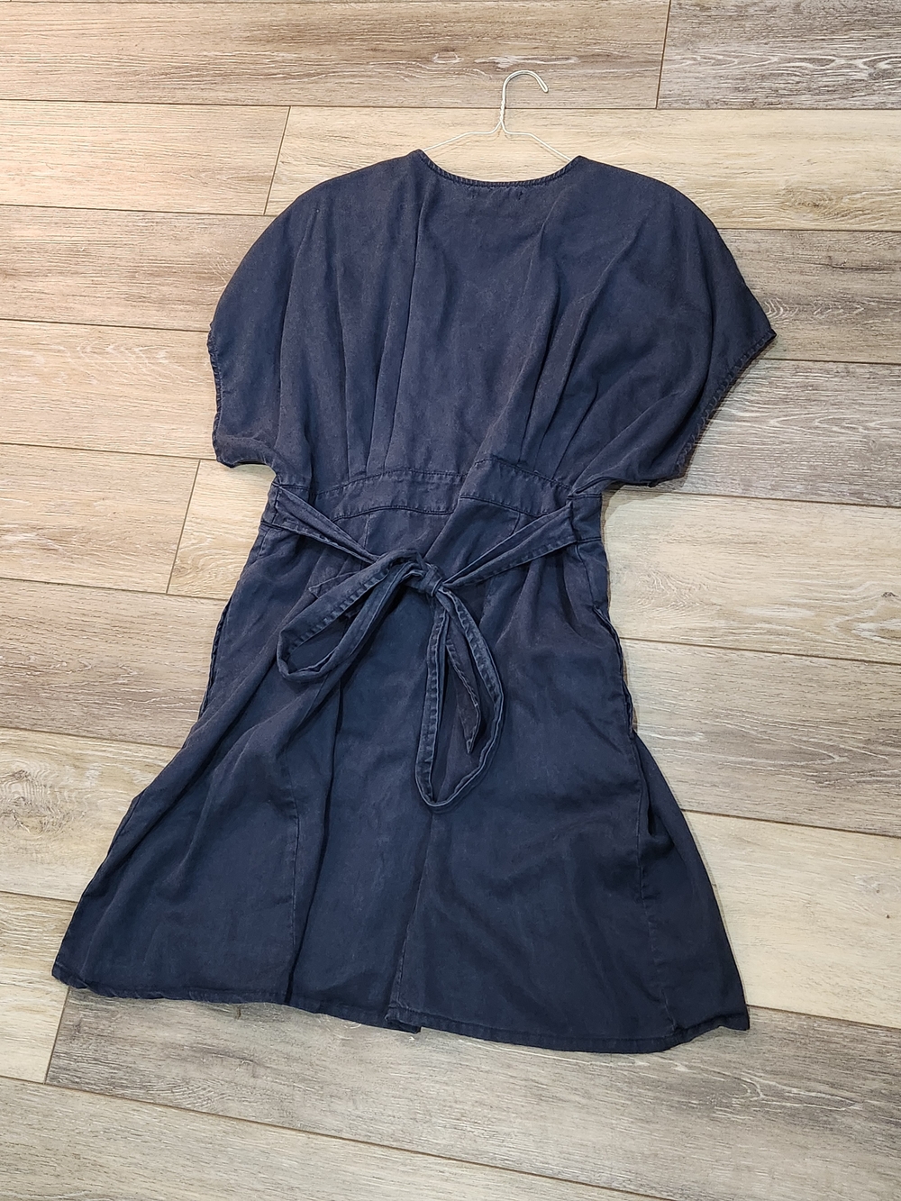 Quince Vintage Wash Tencel Button Front Dress Midnight Blue Large - Picture 7 of 8